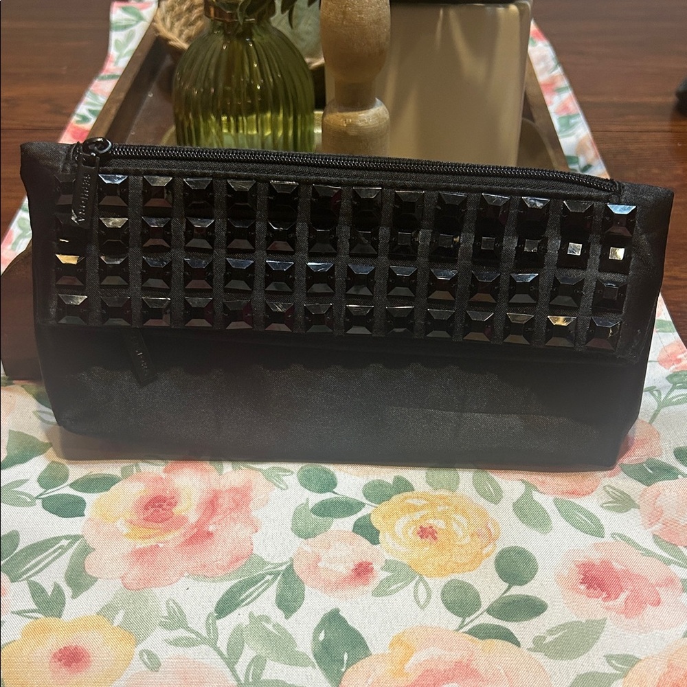 Sephora Black Satin Studded fold over Clutch